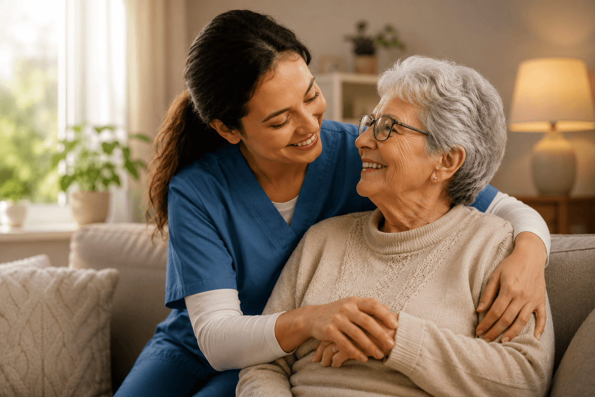 Caregiver helping senior with medication